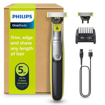 comprar Philips OneBlade 360 - Maquinilla de Afeitar Hibrida, Barbero Electrico y Afeitadora, 2 Cuchillas 360, Peine-Guia Ajustable 5 en 1 (modelo QP2734/30)