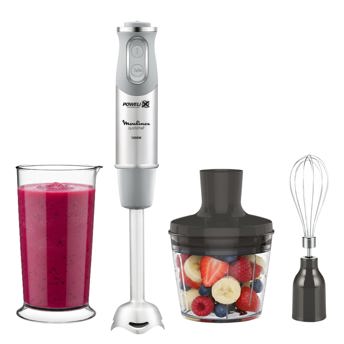 comprar Moulinex QuickChef, Batidora de Mano 1000 W, Regulador de 10 Velocidad Turbo, 3 Accesorios para Picar y Montar y Vaso Medidor, Cupula Antisalpicaduras, Acero Inoxidable, DD655D