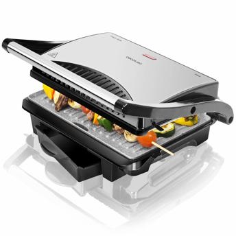 comprar Cecotec Parrilla Electrica Rock''nGrill 1000. 1000 W, Revestimiento Antiadherente RockStone, Placa superior flotante, Cajetin recogegrasas, 25.5 x 29.5 x 10 cm, Color Acero/Negro