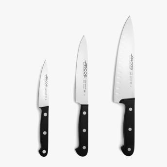 comprar ARCOS Estuche de 3 Cuchillos Basicos de Cocina. Pack de Cuchillos con Hoja de Acero Inoxidable y Mango de Polieximetileno Aptos para Lavavajillas. Serie Universal. Color Negro