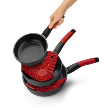 comprar BRA Premiere Set de 3 sartenes, aluminio fundido antiadherente, aptas para todo tipo de cocinas, incluido induccion, Color Negro Con Silicona Roja, 18|22|26 cm