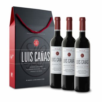 comprar Luis Canas - Vino Tinto con D.O. Rioja - Crianza - Variedad de Uva Tempranillo, Garnacha, Graciano, Mazuelo, Viura y Rojal - Notas Afrutadas - Incluye Estuche Carton - 3 Botellas de 75 cl