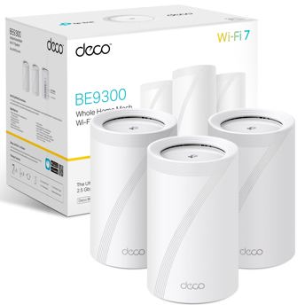comprar TP-Link Deco BE65(3-Pack) - BE9300 Wi-Fi 7 Mesh WLAN Set (Paquete de 3), Tribanda 5760 Mbit/s (6 GHz) + 2880 Mbit/s (5 GHz) + 574 Mbit/s (2,4 GHz), 6 transmisiones, 4 Puertos 2.5G, 1 USB 3.0