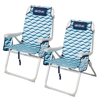 comprar AKTIVE Pack 2 sillas de Playa Plegables XL 48x78x95 cm, Aluminio y poliester, Respaldo 5 Posiciones, Antivuelco, Asas Mochila, Bolsillos, Color Azul, Modelo Aruba (62416)
