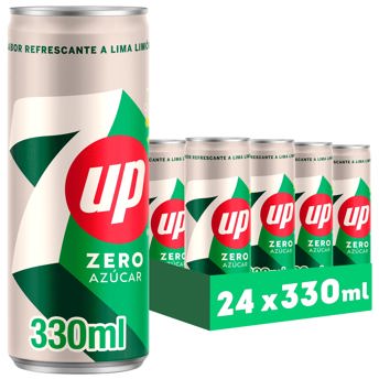 comprar 7 UP Refresco cero de lima y limon, sin azucares y sin calorias, pack de 24 latas de 330 ml, 7.92 litros en total, Lima Limon Zero